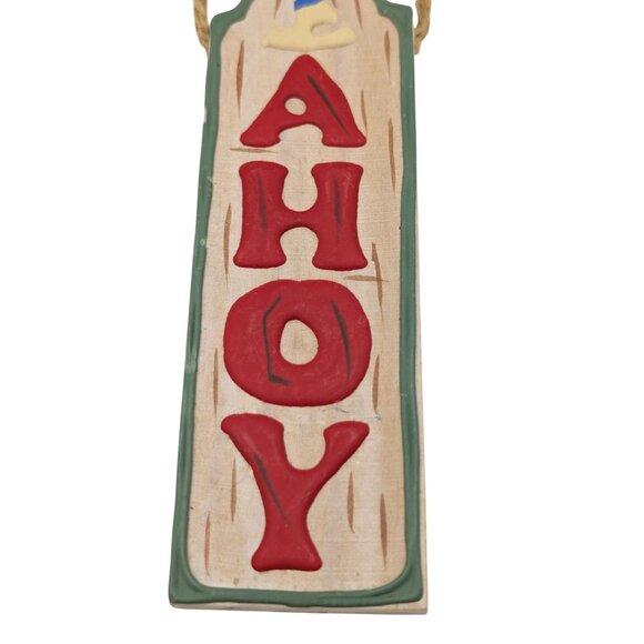 Nautical Wooden "Ahoy" Sign With Rope Hanger Christmas Ornament Miniature 6.5" - Picture 3 of 6